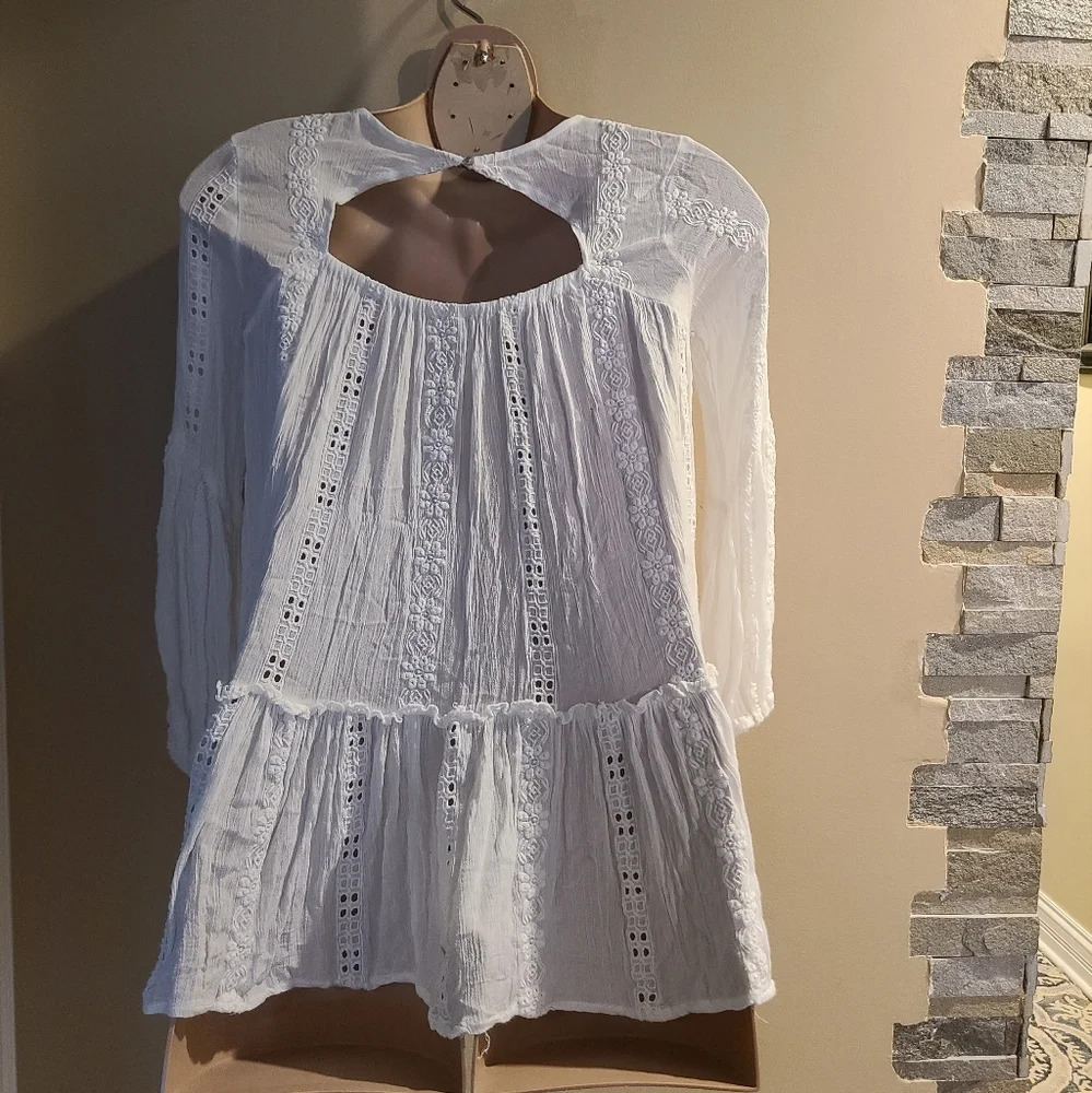 Free People white top lace tunic sz.XS - Picture 6 of 12
